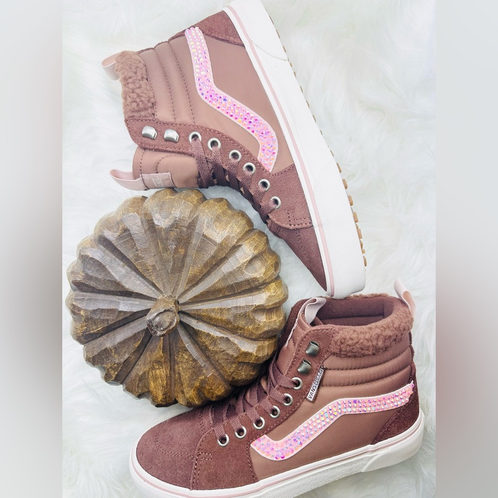✨ Custom Pink & Brown High-Top Vans | Women’s Size 7✨
